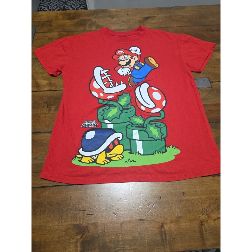 Nintendo Super Mario Bros Shirt Piranha Plant Buzzy Beetle Graphic Red MensMed